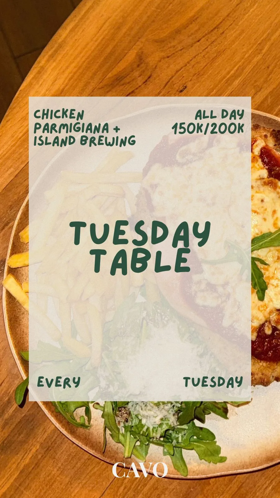 Tuesday Table chicken parmigiana every Tuesday at CAVO Uluwatu